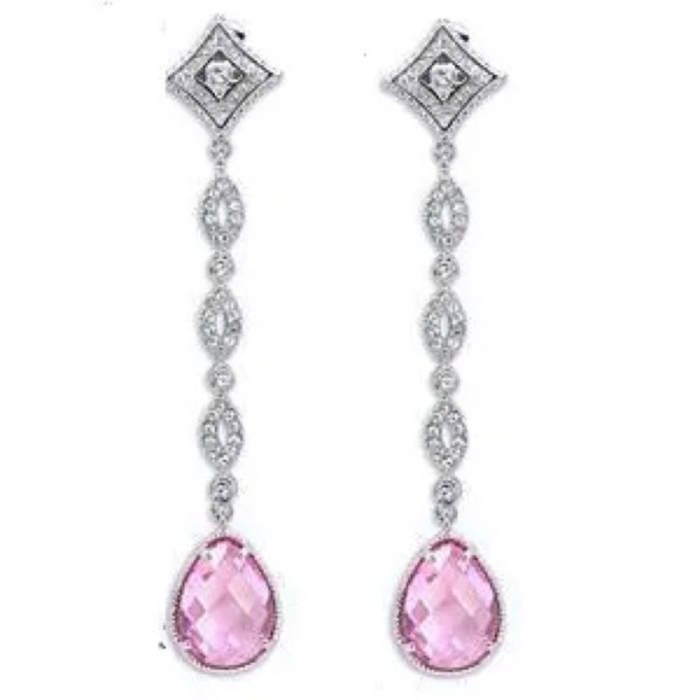 22ct NEW Pink Pave Set Cz Silver Chandelier Long Drop Dangle statement Earrings